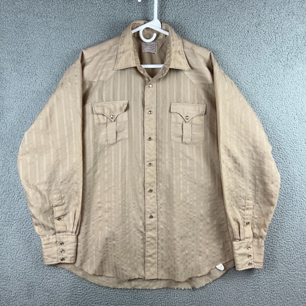 VTG‎ 70s H Bar C Long Tails Striped Pearl Snap Western Shirt Rockabilly Mens XXL